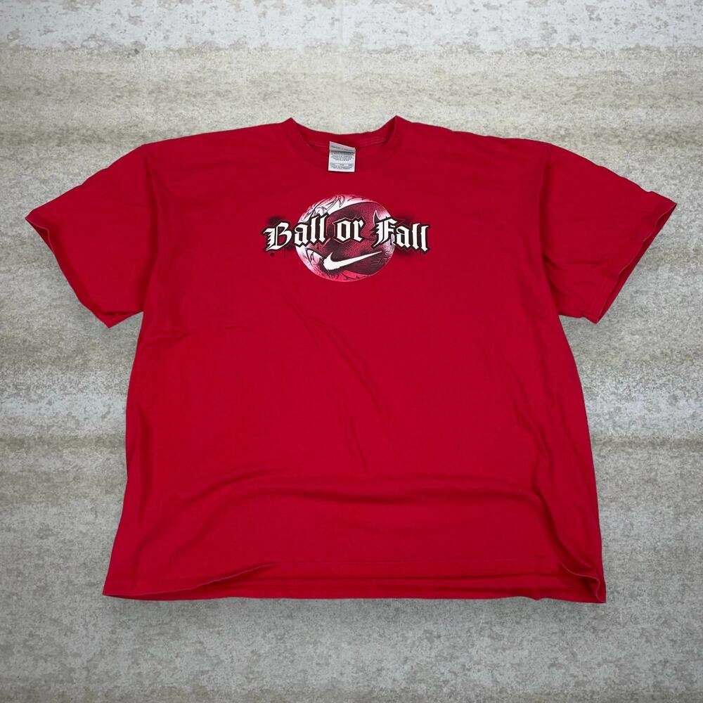 Vintage Y2K Nike Basketball Shirt Mens 2XL Red Cotton White Center Swoosh
